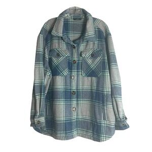 SAM’s Members Mark Oversized Plaid Button Up Shacket in Blue/Gray Size XL